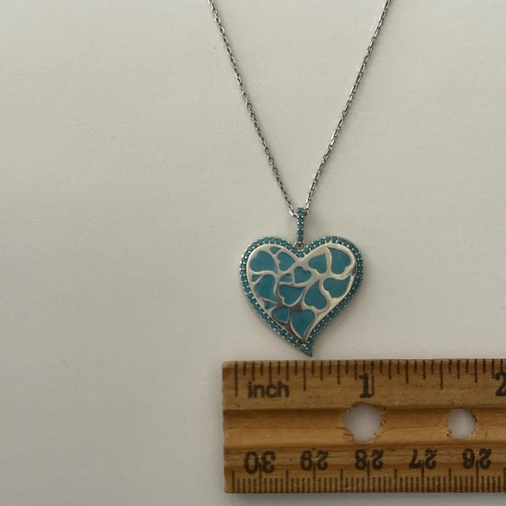 925 Silver heart green cz enamel necklace💚
